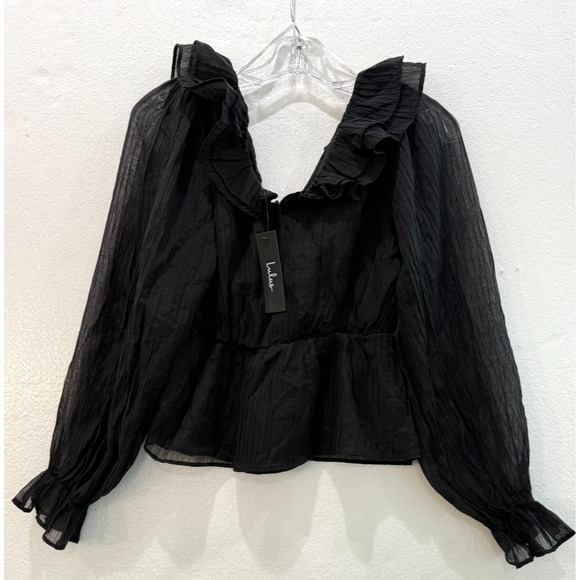Lulus Tops - NWT Lulu's Small Black Pleated Ruffle Tiered Peplum Long Sleeve Blouse Top Boho